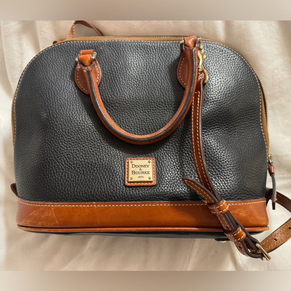 Dooney & Bourke Top Zip Satchel Navy Blue Purse Bag Pebbled Grain